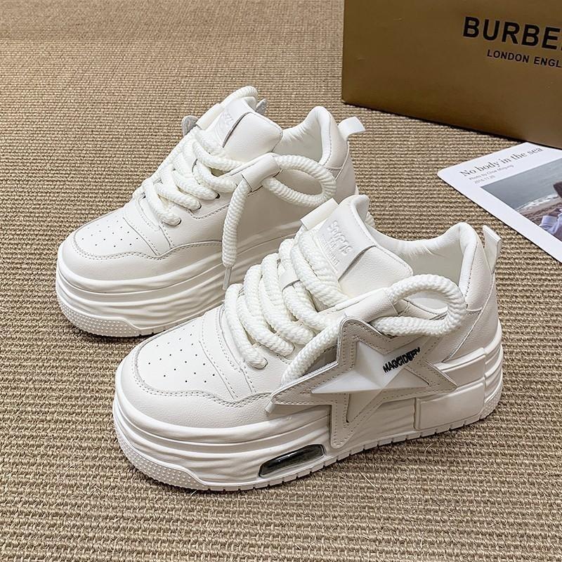 Damen Mode Schnür-Sneaker Rutschfeste Dicke Sohle Kunstleder Leicht Outdoor Bequem Laufschuhe Gehen Schuhe für Damen