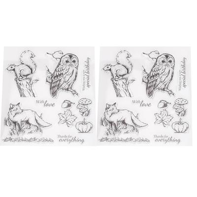 2Pcs Transparent Stamp Rubber Stamp  Journal Owl Squirrel  Pattern Seal T1672