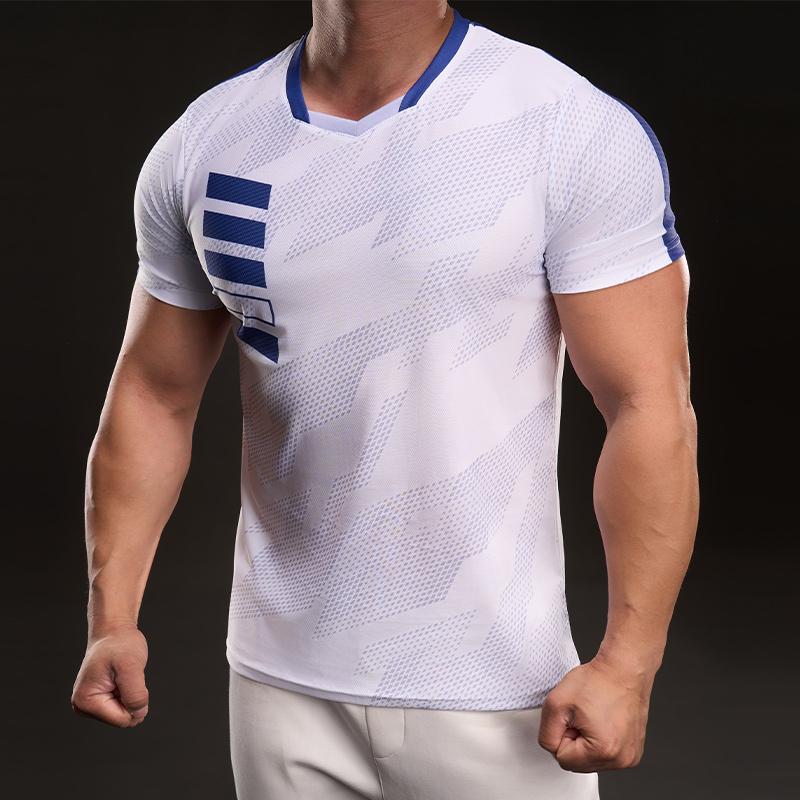 

Футболка мужская с круглым вырезом, дышащая, модная, повседневная, с коротким рукавом, модная, спортивная, облегающая, эластичная, для фитнеса, для улицы M синий