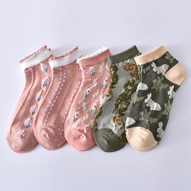 

5/6 шт., популярные женские носки, этнические ретро-винтажные носки в стиле Харадзюку с цветочной вышивкой, модные японские милые носки для женщин в подарок 5pcs A