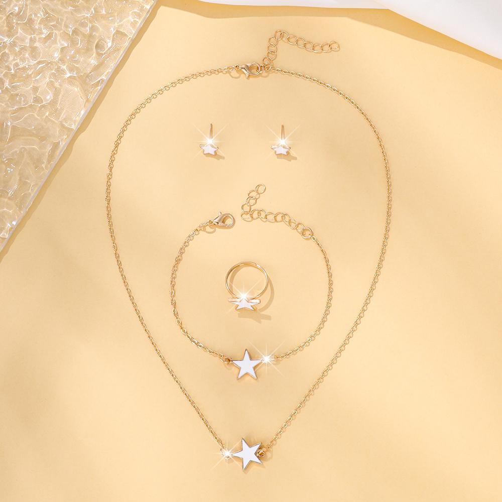5-teiliges Set Sternförmiger Anhänger Halsketten Ohrringe Ringe Modischer Streetstyle Zirkon Multifunktional Alltag Anlässe