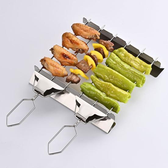 3-Prong BBQ Skewers Set Stainless Steel Grill Skewers with Push Slider Bar Dishwasher Safe Three-Prong Kabob Sticks for Meat Veggies Shrimp