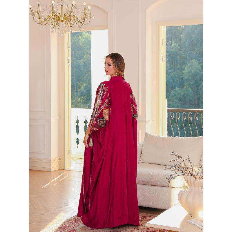 Middle East Dress Embroidery Tassel Cardigan Belt Vest Dress Robe Accessible Luxury Gown Two-piece Set Dress Dress