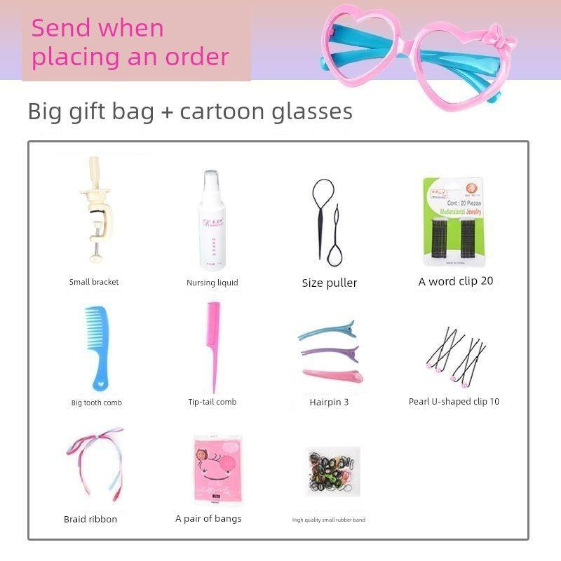 

Parent-Child Cartoon Braided Hair Mannequin Head Wig Hand Practice Beginner Kids Model Artificial Updo Mannequin Head Type Doll Hairstyle Kids hair gift bag-white small bracket