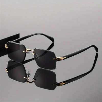New Trendy Men Driving Frameless Sunglasses Fashion Women Casual Photography Eyeglasses Retro Square Eyewear Uv400