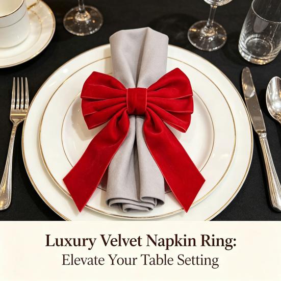 Festive Dining Table Accessories 6Pcs Velvet Bow Napkin Rings, Christmas Fabric Holders, Red Holiday Home Accents Green Rings for Dinner