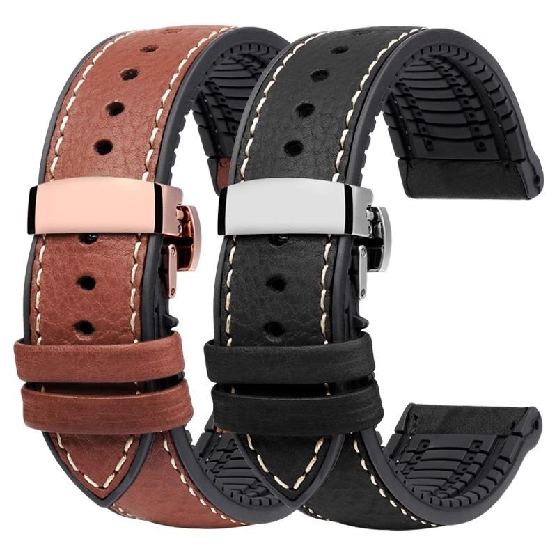 Italy Genuine Leather Skin Watchband For Any Brand Watch Soft Waterproof Rubber Bottom Strap Men Bracelet 19mm 20mm 21 22mm 23mm