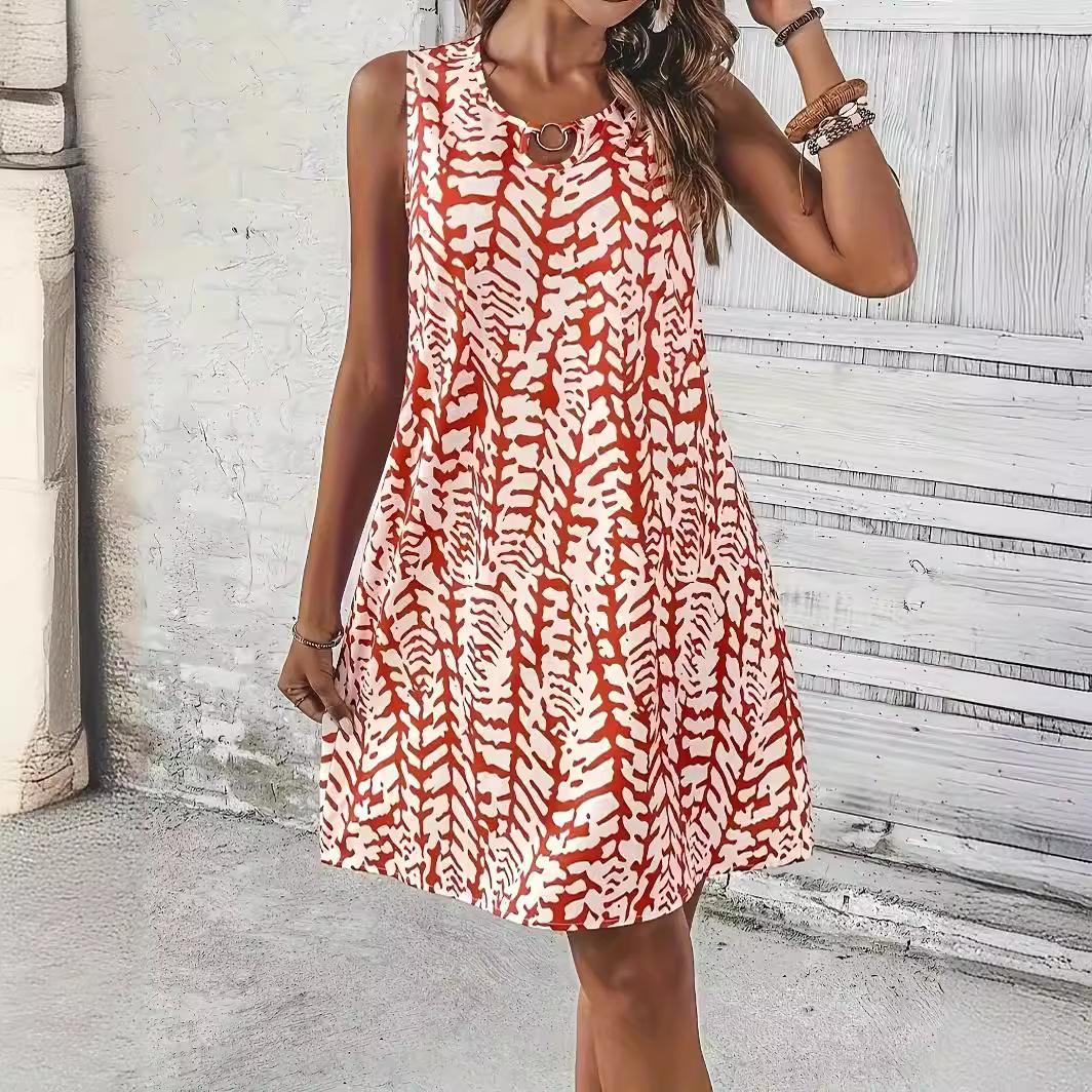 

2024 Новая женская мода, летняя длинная юбка, платье, повседневные платья, юбка без рукавов для отпуска, отдыха, универсальное модное платье, большая женская одежда XL красный