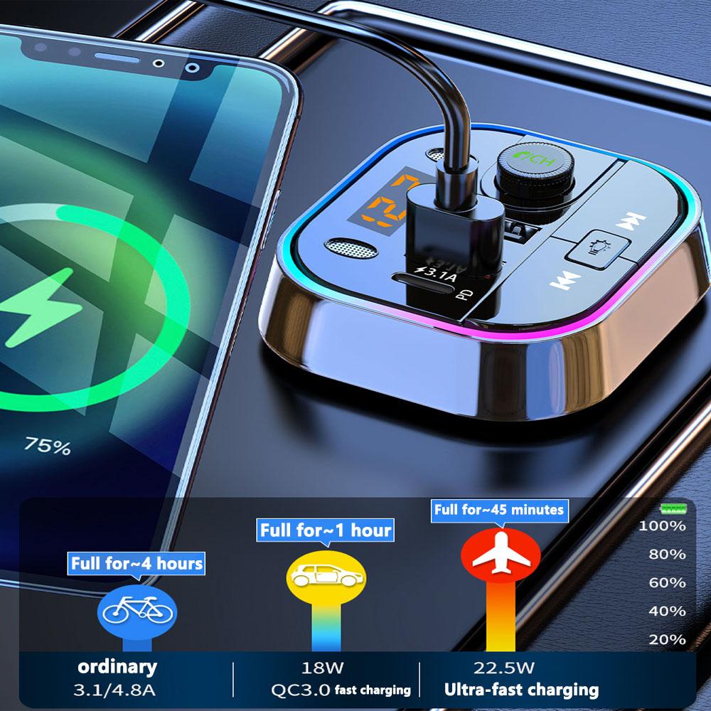 Car Bluetooth5.0 Receiver MP3 Player FM Transmitter Multifunctional Lossless Sound Quality Cigarette Lighter Car Conversion Head