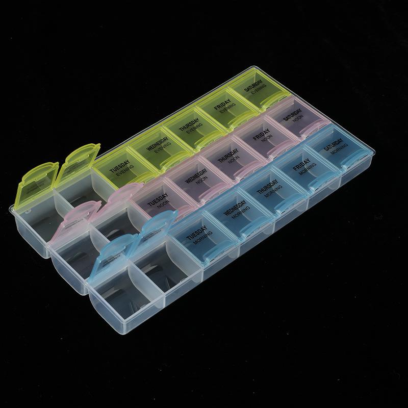 Health Care Portable One-week Reminder 3 Rows of 21-grid Rainbow Diamond Storage Box