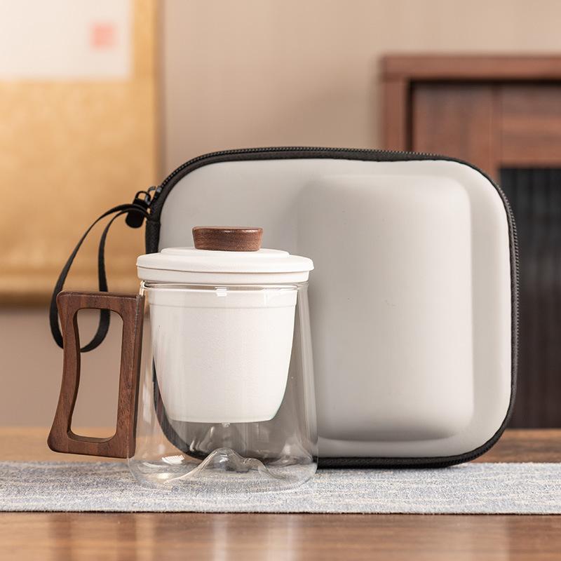 Black sandalwood handle office cup ceramic liner filter glass tea cup high-end anti-scalding gift box portable gift