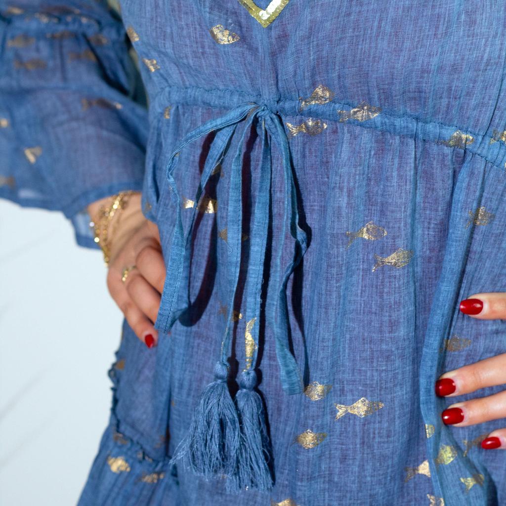 Gold Fish Dress Sea Blue Nomad
