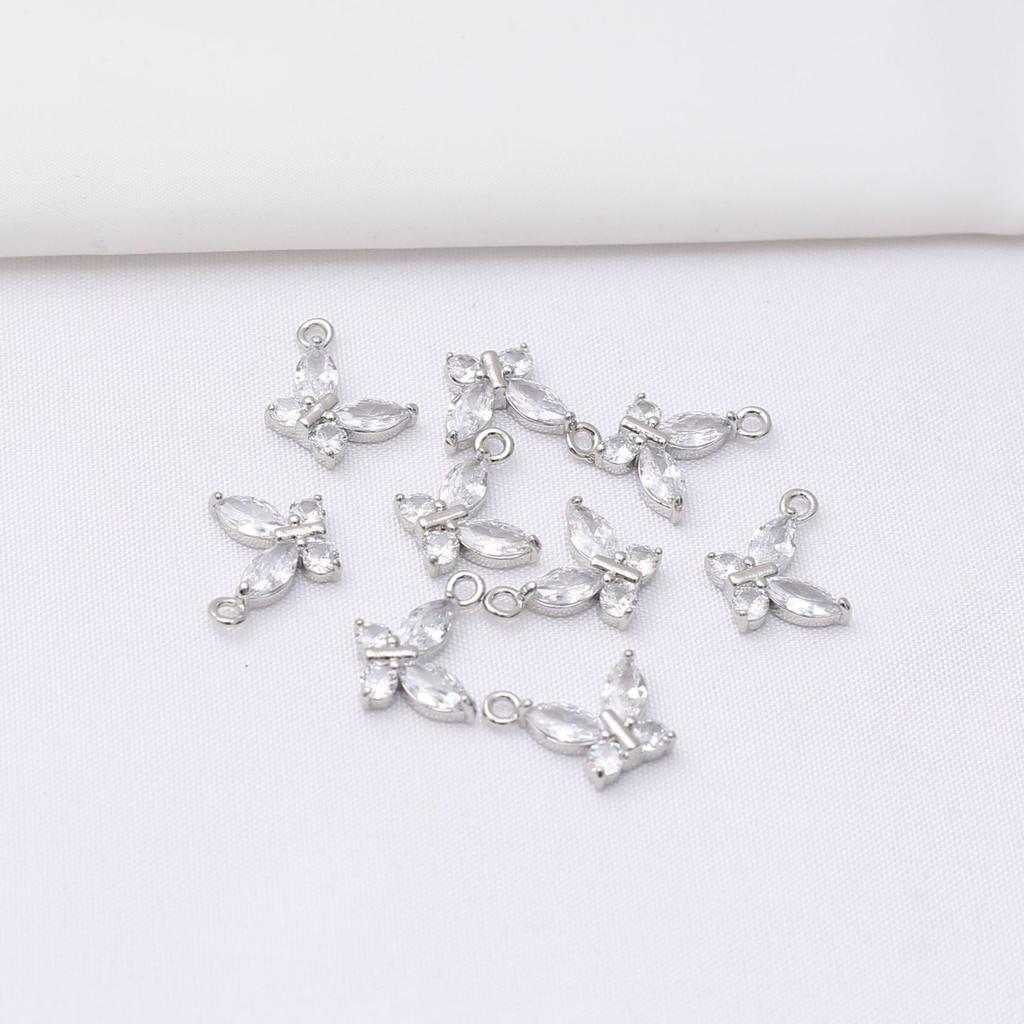 10pcs 14k Gold Micro-inlaid Zircon Accessories Small Butterfly Bracelet Hanging DIY Necklace Earrings Pendant Material Pendant
