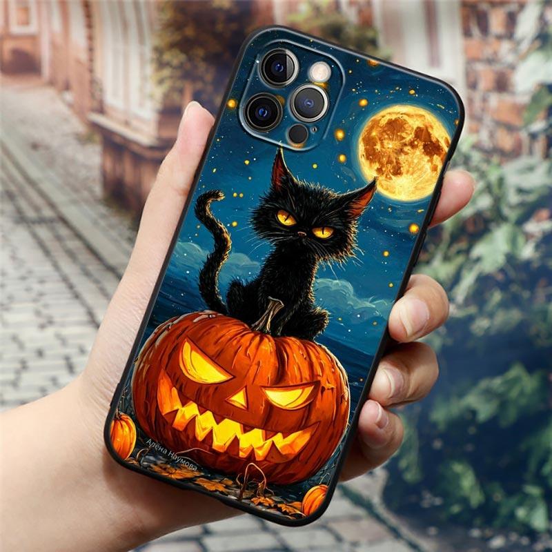 Happy Halloween Cat Pumpkin Phone Case For Apple iPhone 17 16 15 14 13 12 11 Pro Max 16 Plus 17Air 17PM Back Cover Silicon Funda