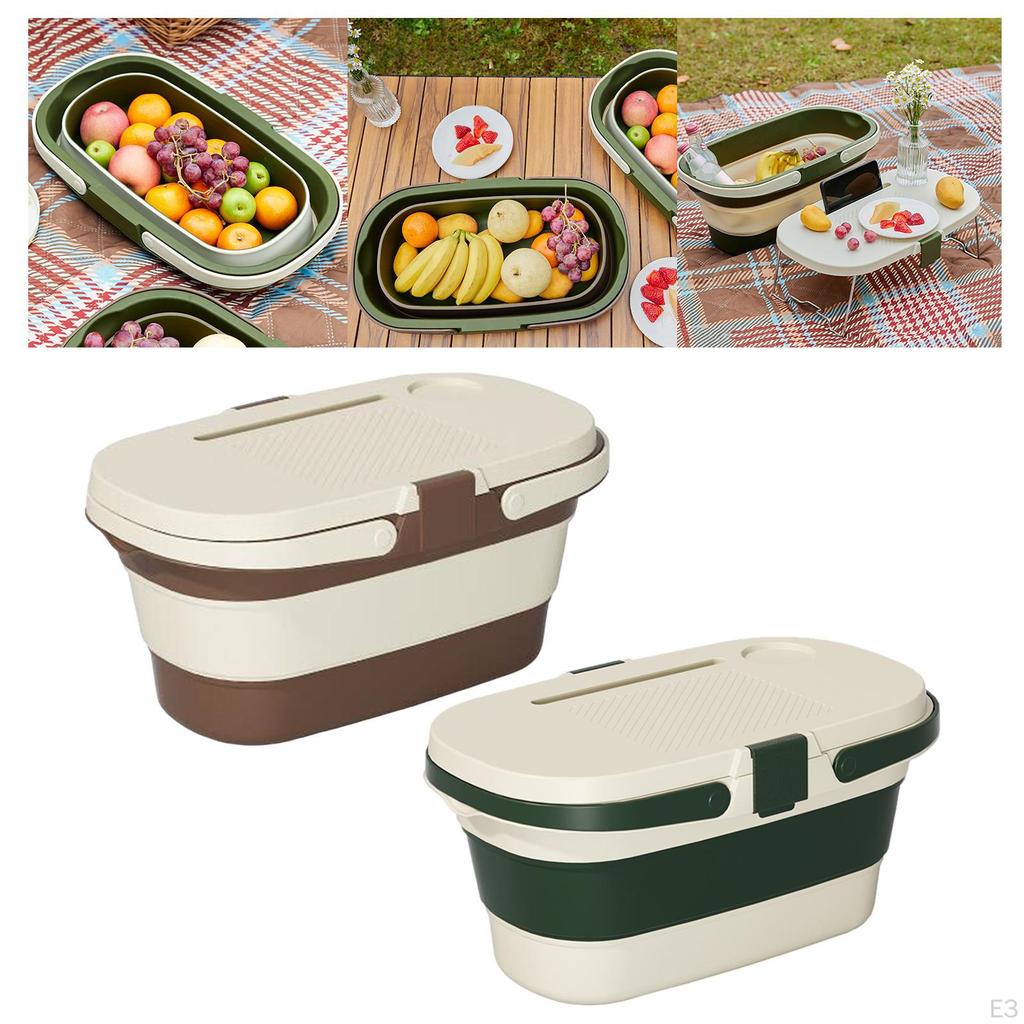 Picknickkorb mit Multifunktionsdeckel & Tischplatte, Tragbarer Campinggriff für den Außenbereich,