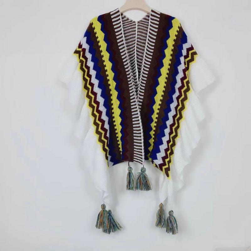 Bohemian Shawl: Autumn/Winter Striped Ruffle Cape - Qinghai-Tibet Line Travel Wear
