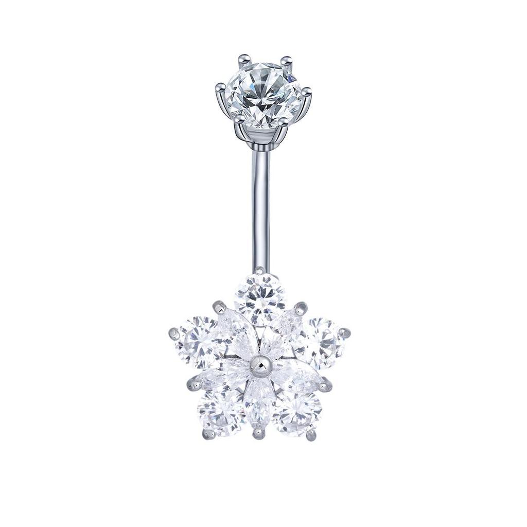 Ding Pei Stylischer Zirkonblumen Bauchnabelpiercing Edelstahlring
