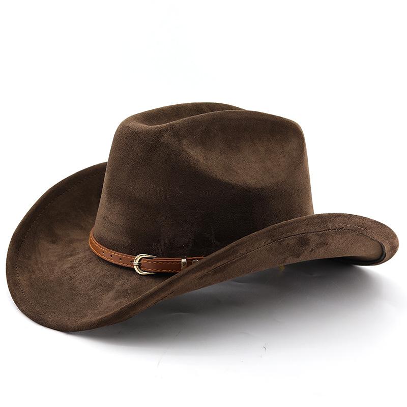 Classic retro belt, western cowboy hat, woolen jazz top hat, men's and women's ethnic style autumn and winter felt hat, big eaves hat