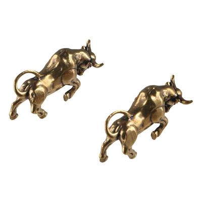 2 stücke Glück Mini Cattle Statue Vintage Bull Ornament Messing Stierkampf Figuren Home Office Decor