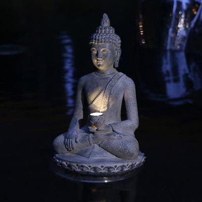 Resin Solar Buddha Statue Garden Decor Light Zen Asian Japanese Garden Decoration Outdoor Front Porch Patio Yard Sculpture