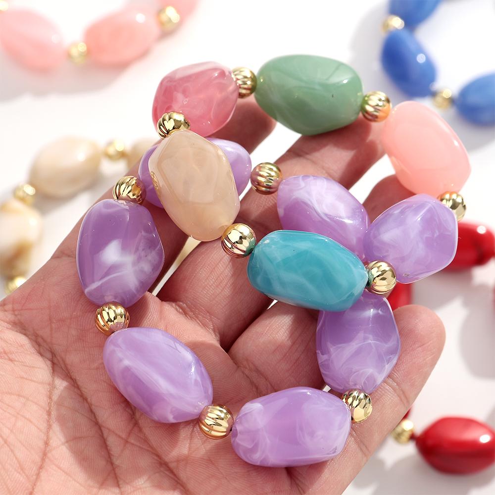 Boho Resin Irregular Beaded Bracelet for Women Men New Trendy Multicolor Acrylic Geometric Strechy Bracelets Jewelry Gifts