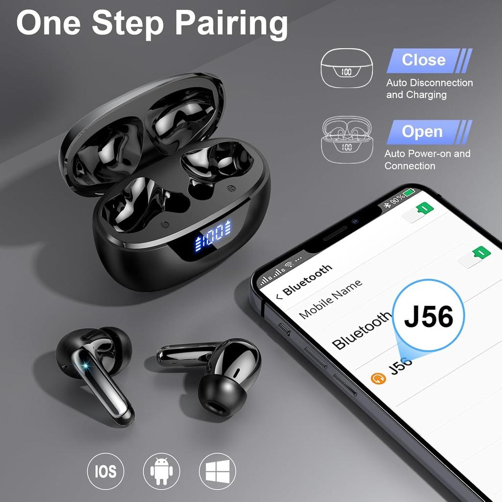Wireless Earbuds Bluetooth 5.3 Headphones 48H Stereo Earphones in Ear with 4 ENC Mic Clear Calls, Noise Cancelling Ear Buds with LED Display Charging