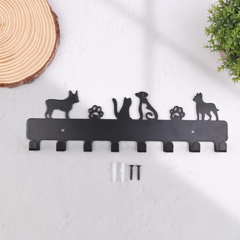 5/6/8- Hook Dog Wall Key Holder - Decorative Pet Organizer For Leashes, Keys - Rustic Entryway Storage For Home/Office