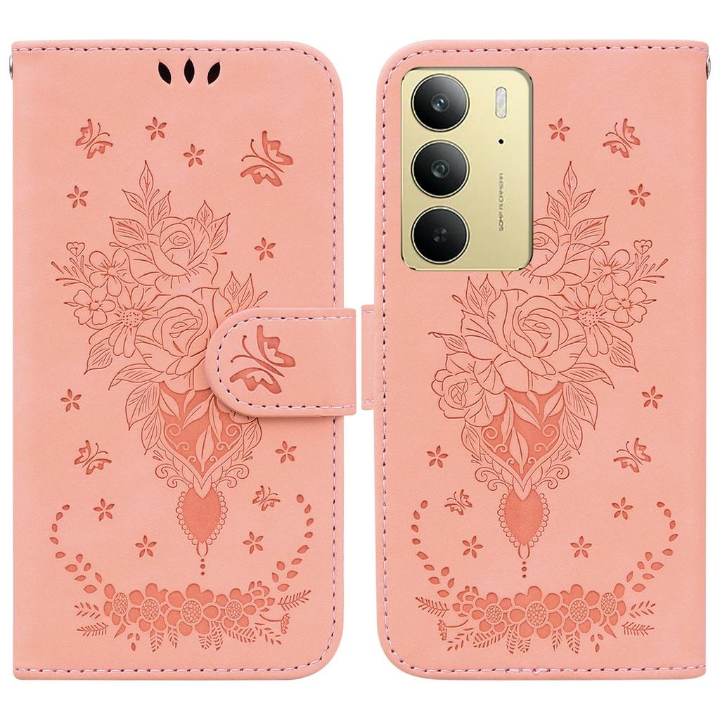 For Realme C75 4G Case PU Leather Wallet Phone Cover Butterfly Flower Imprint