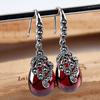 Vintage Women Faux Emerald Ruby Water Drop Dangle Hook Earrings Jewelry Gift