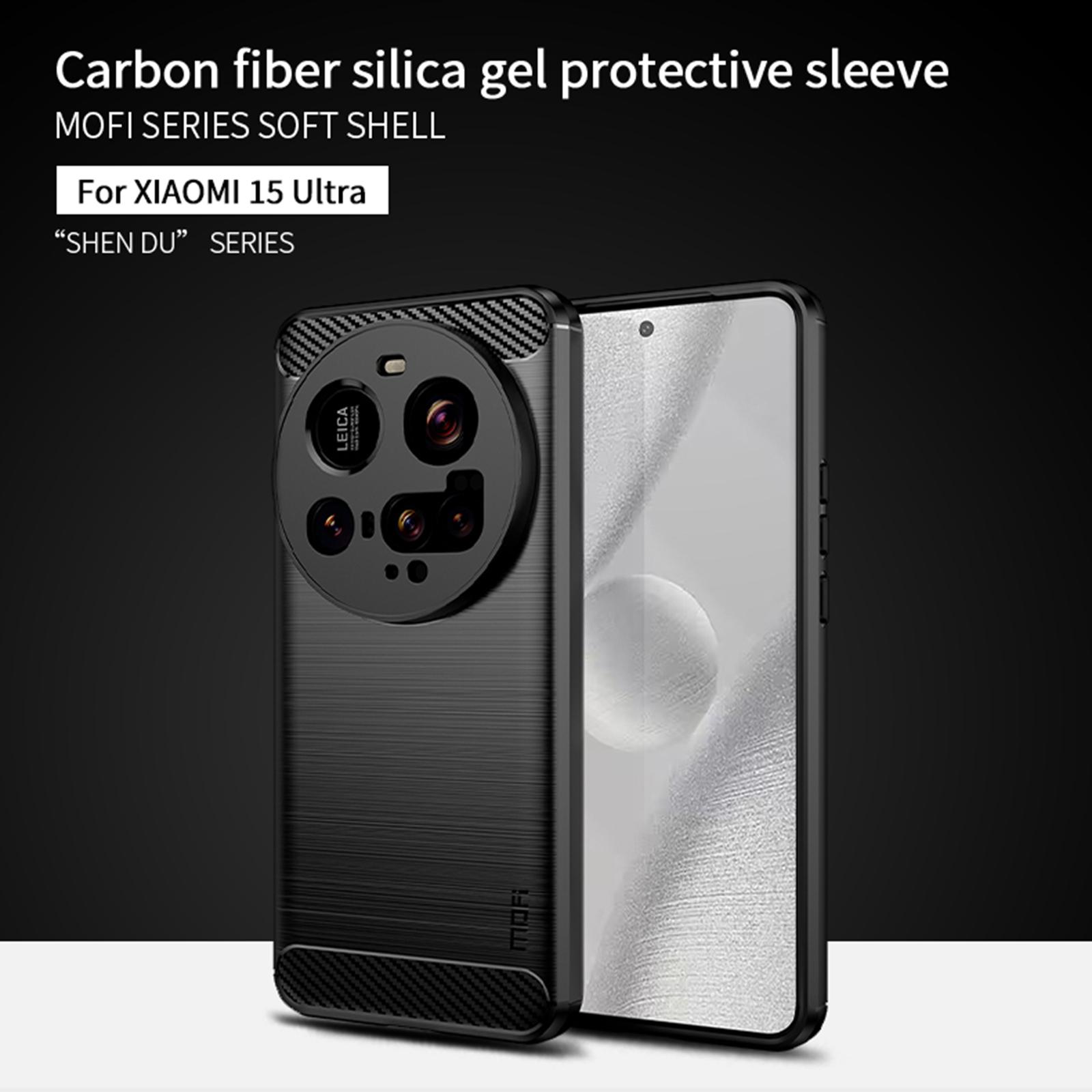 

For Xiaomi 15 Ultra Back Cover MOFI Brushed Texture Carbon Fiber Soft TPU Case Red