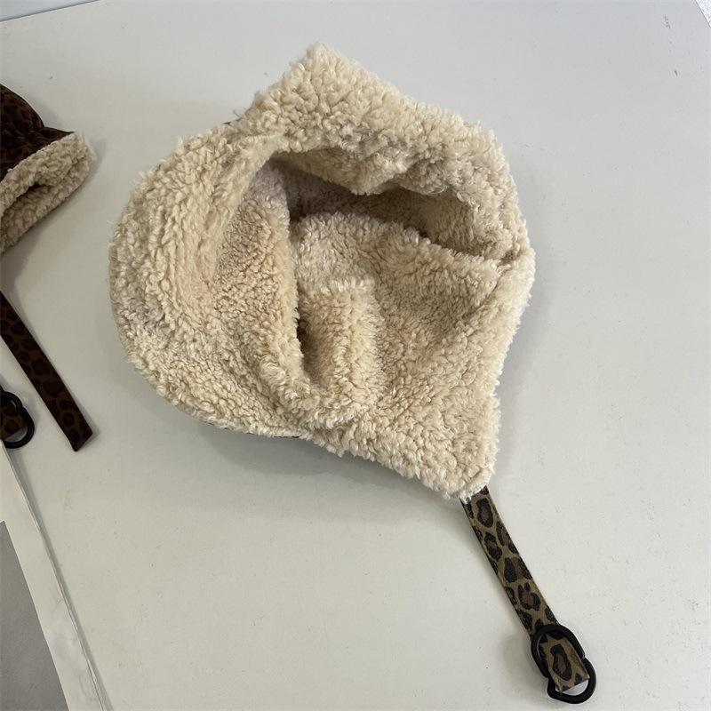 Retro Autumn and Winter Warm Leopard Print Lei Feng Hat Women's Plush Cycling Ear Protection Big Head Circumference Pilot Hat Men Show Small Face
