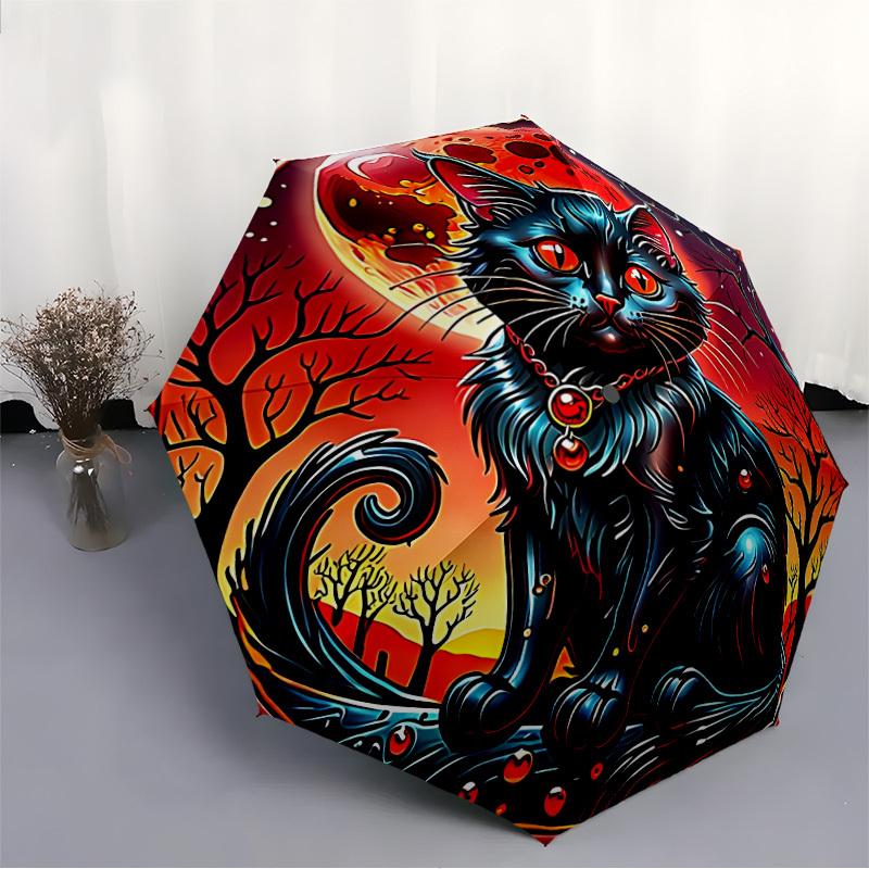 1pc Moonlit Feline Automatic Open/Close Umbrella, Windproof, Folding Compact Umbrella with Lightweight Design for Women/Men174