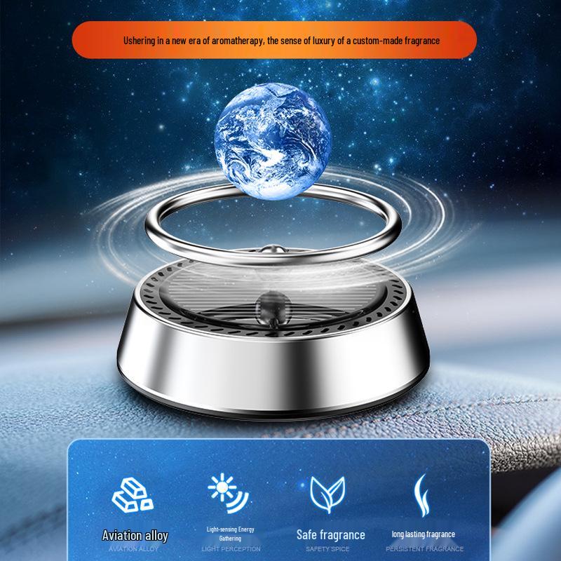 Creative Planet Solar Rotating Car Air Freshener Ornament for Aromatherapy and Console Decoration