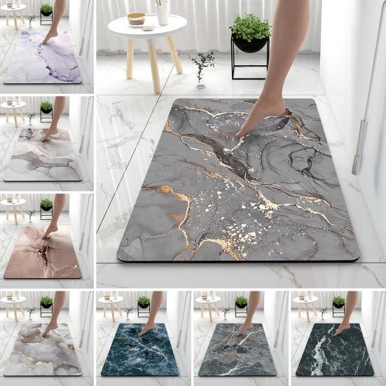 Marble Print Bathroom Rug Diatomaceous Earth Absorbent Entrance Rug Non Slip Door Mat Marbling Floor Mat