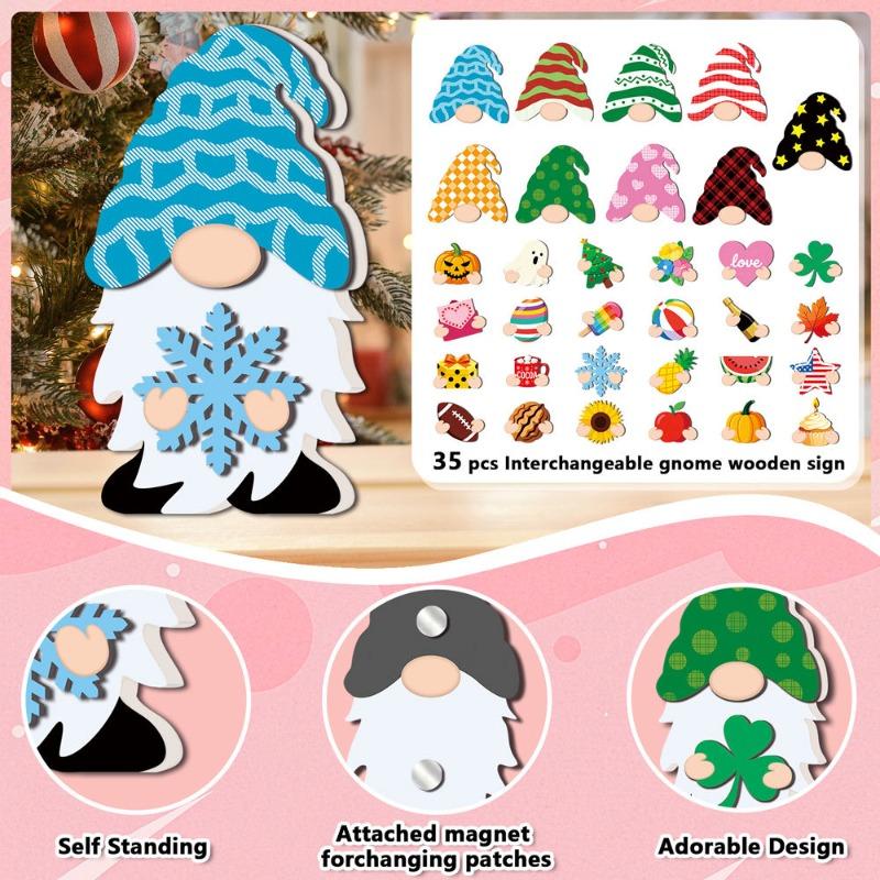 Interchangeable Gnomes Wooden Ornaments Tabletop Festival Decor with Changeable Clothes Christmas Holiday Home Decoration Set