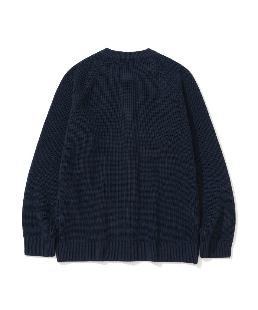 Knitted [Knitted X Fashion Planet] Cotton Waffle Round Cardigan Navy