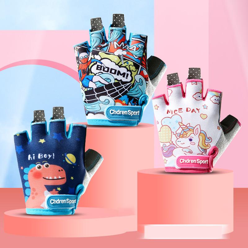 Children's Sports Fingerless Gloves Bicycle Boy Girl Cycling Anti-Wear Kids Roller Skating Training Exercise Protection Gloves