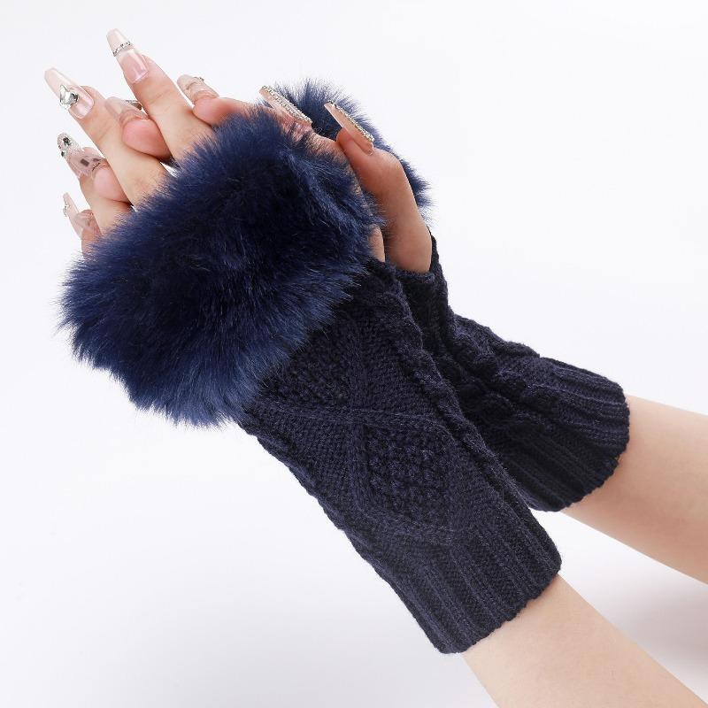 Botvotee Furry Y2k Accessoires Ärmel für Damen Armstulpen Winter Strick Burgunder Fingerlose Handschuhe Niedlicher Armschutz Halbfinger