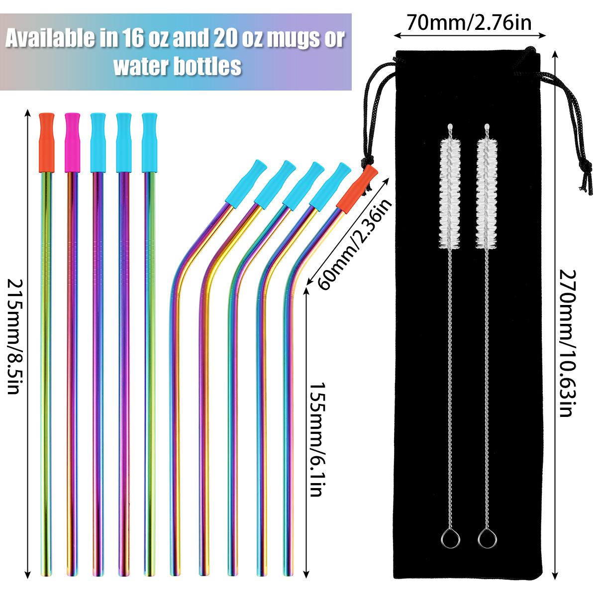 

12/10pc Reusable Metal Drinking Straws 304 Stainless Steel Straight Bent Straws with Cleaner Brush for Mugs Tumbler Bar Party