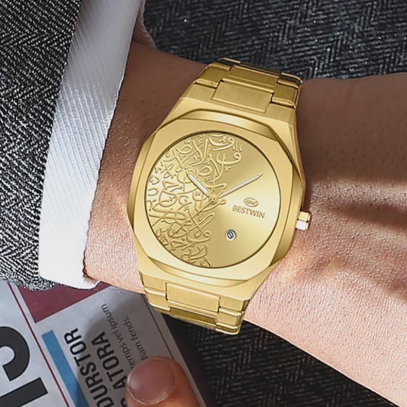 Herren Golduhren Top Marke Luxus Edelstahl Uhrenarmband Hohe Qualität Herrenuhr Kreatives Design Datum Armbanduhr