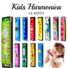 12-48PCS Kids Harmonica Bulk 13cm Cartoon Harmonicas with Double Row of 16 Holes for Birthday Party Favors Goodie Bags