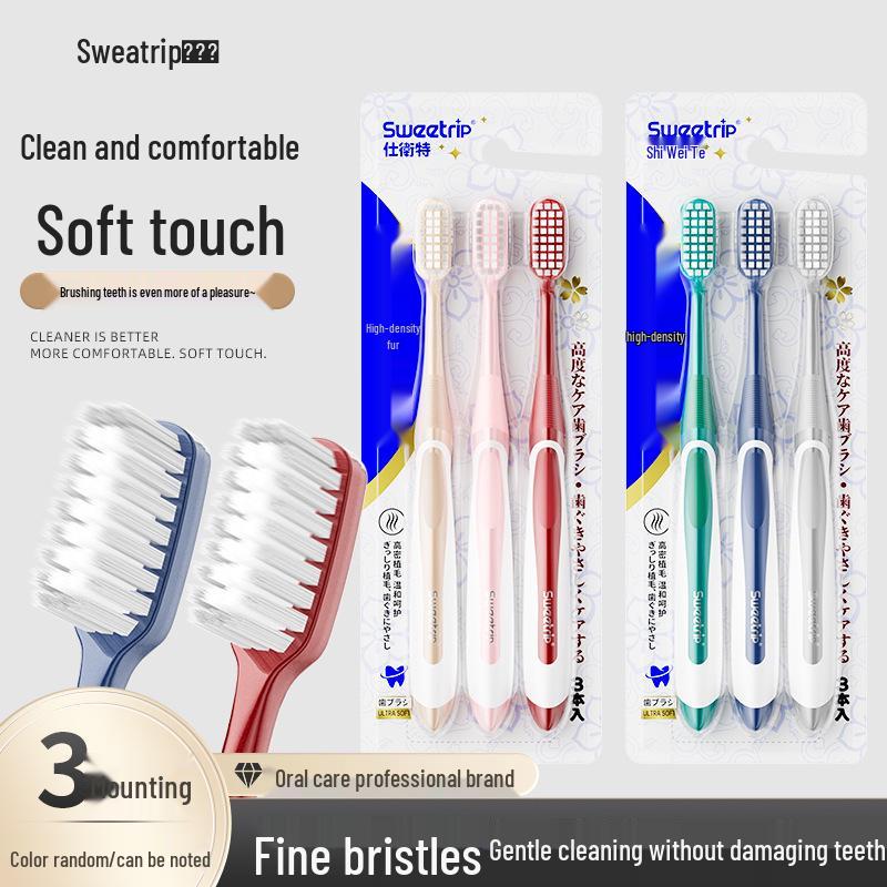 Korean Adult Wide Head Toothbrush with Soft Bristles for Advanced Cleaning and Gum Care - 3 Pack