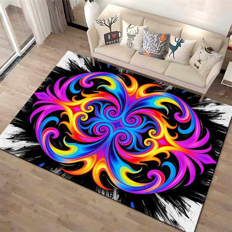 Colorful Abstract Swirl Pattern Carpet with Black and White Background Suitable for use as an anti-slip for living room bedroom sofas
