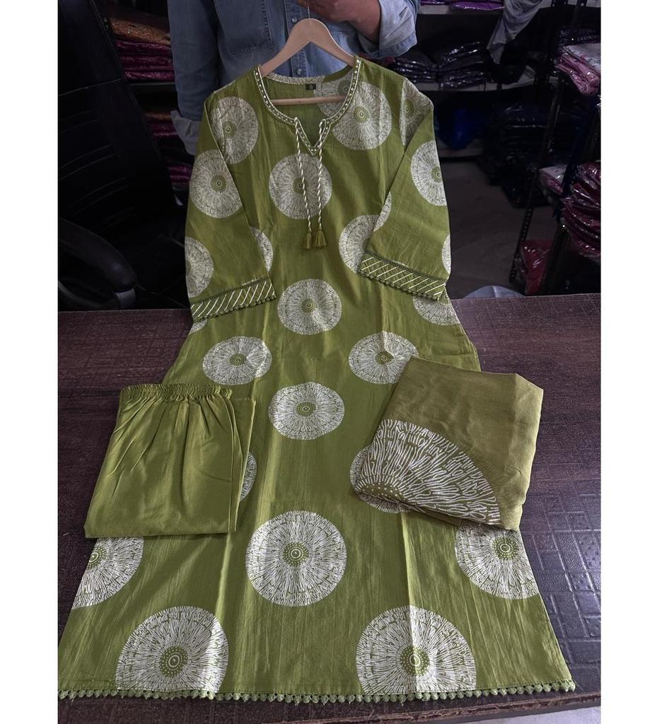 Women Ethnic Fine Cotton Kurta Pant Dupatta Set Indian Bollywood Top Tunic Salwar Suit