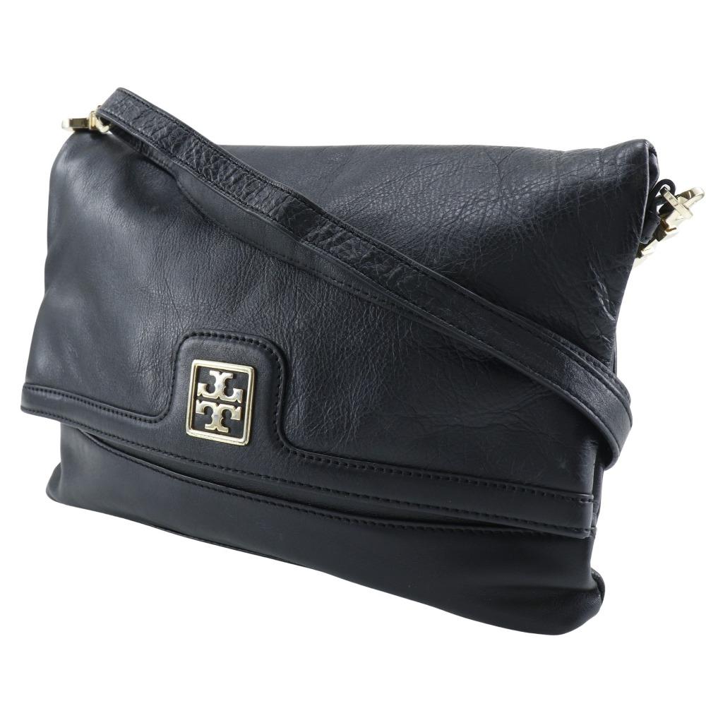 Tory Burch logo Shoulder Bag 2-way clutch black Calfskin Women Used