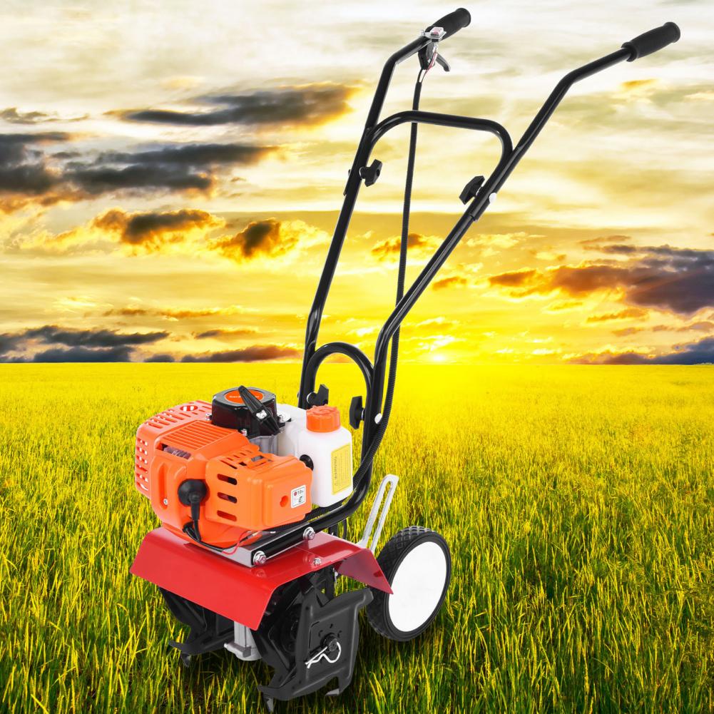 

Бензиновий культиватор 52 куб. см, 2-тактний, 9000 об/хв, паливний бак 1,2 л, робоча глибина 6 дюймів, ширина обробки 7,9 дюйма, глибина оранки 3 к.с./1,65 кВт, мотоблок помаранчевий