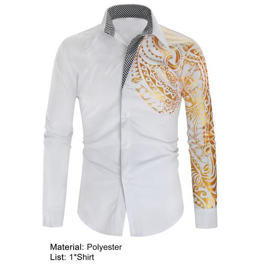 Men Shirt Slim Turn-down Collar Contrast Colors Vintage Spring T-shirt for Daily Wear