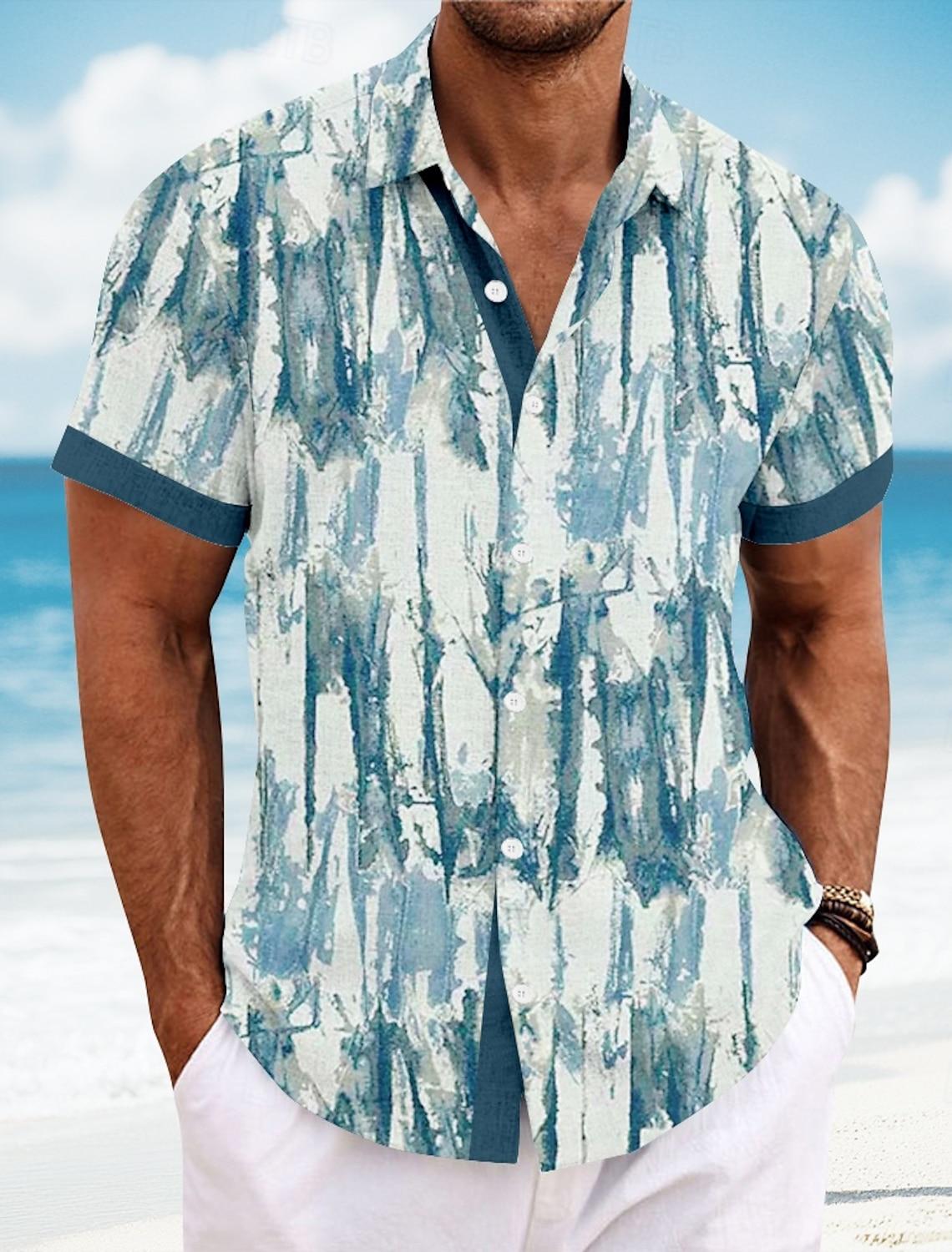 Men s Geometric Gradient Color Shirt Button Up Shirt Short Sleeve Fashion Casual Streetwear Summer 3D Print Collared Shirts S