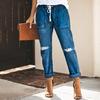 Zerrissene Jeans Vintage hohe Taille lässig koreanischen Stil Loch Denim Bleistift Hose Frauen Hose