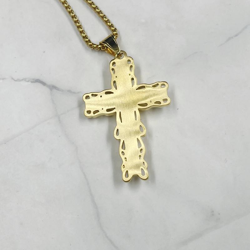 Mens Jewellery Cross Necklace Locket Gothic Accessories Halloween Gold Color Punk Cuban Link Chain Jesus Christ Gift Easter